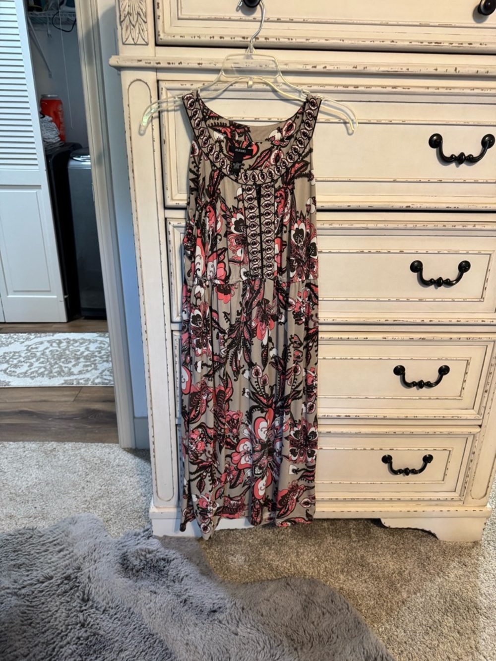 Alfani Beige dress with Coral and Brown Paisley Print